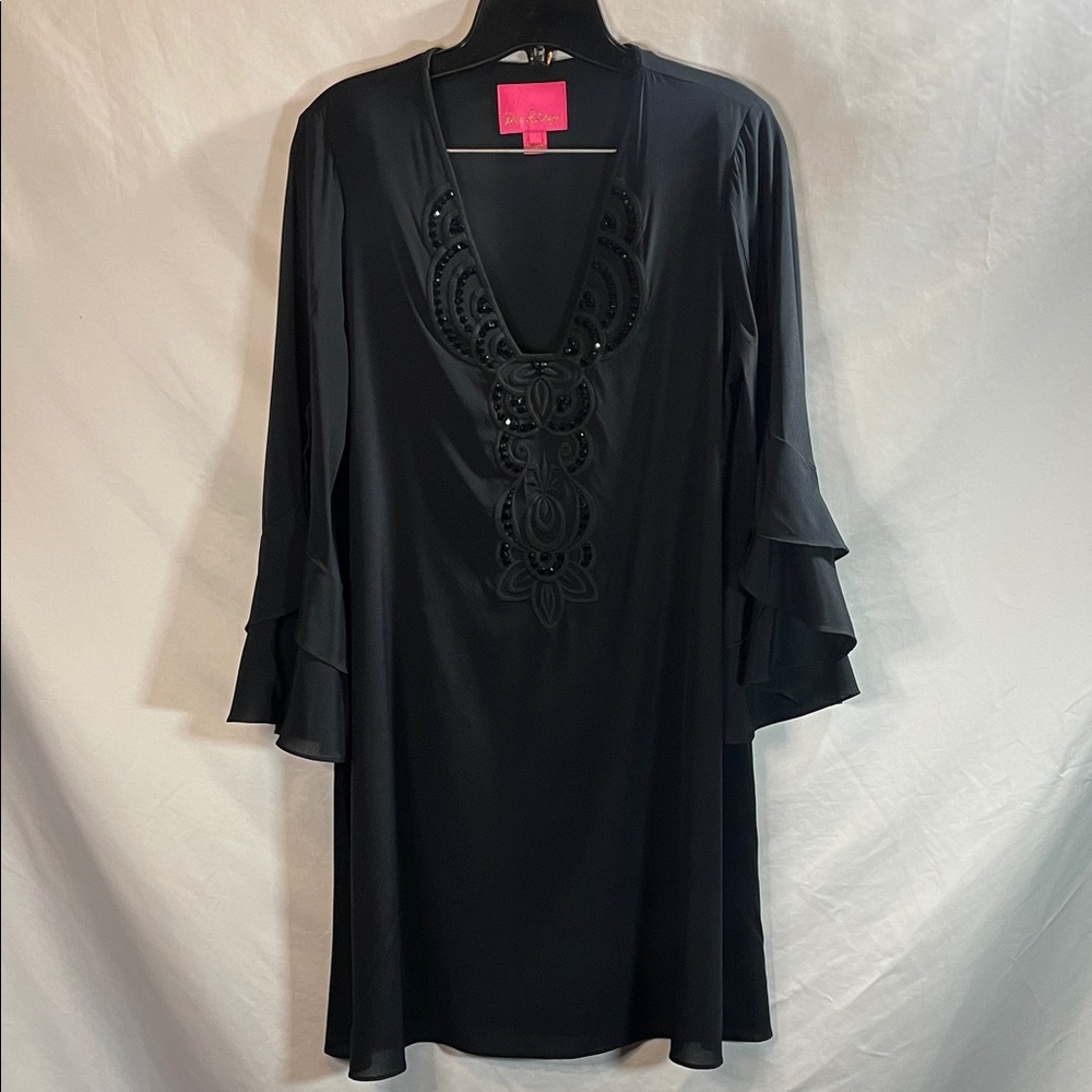 Lilly Pulitzer Black Mini Dress with Ruffle Sleeves